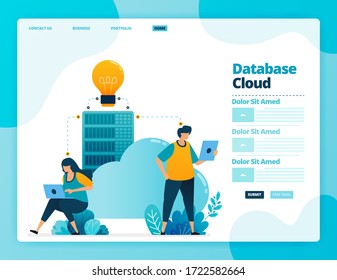 Landing page vector design of database and cloud. Design for website, web, banner, mobile apps, poster, brochure, template, billboard, welcome page, promotion, cover, business card, advertisement