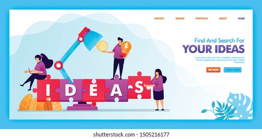 Landing page vector design of find and search for your ideas. Easy to edit and customize. Modern flat design concept of web page, website, homepage, mobile apps UI. character Illustration flat style.