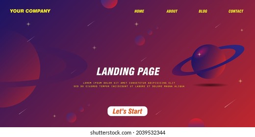 Landing Page Vector Design with free space planet template and eps file 10