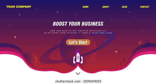 Landing Page Vector Design with free rocket or  template and space planet eps file 10