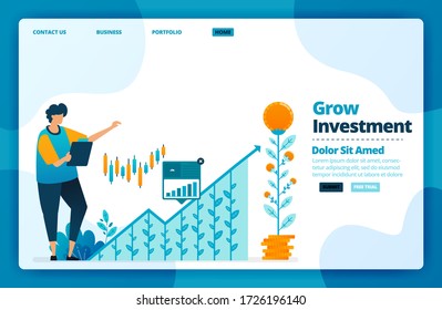 Landing page vector design of grow investment. Design for website, web, banner, mobile apps, poster, brochure, template, billboard, welcome page, promotion, cover, business card, advertisement