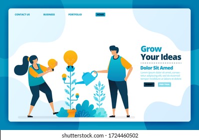 Landing page vector design of growing your idea. Design for website, web, banner, mobile apps, poster, brochure, template, billboard, welcome page, promotion, cover, business card, advertisement