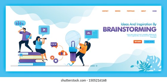 Landing page vector design of ideas dan inspiration by brainstorming. Easy to edit and customize. Modern flat design concept of web, website, mobile apps UI. character cartoon Illustration flat style.