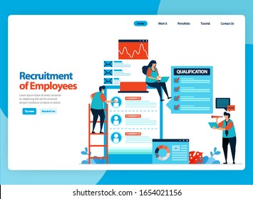 Landing page vector design for illustration of employee recruitment. Choose best prospective workers. Flat cartoon for landing page, template, ui ux, web, website, mobile app, banner, flyer, brochure