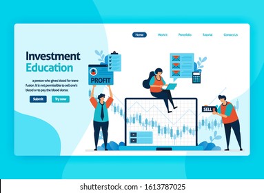 landing page vector design for investment education. return of investment with planning, stock market and mutual funds, fixed income, money market. for banner, illustration, web, website, mobile apps