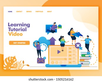 Landing page vector design of Learning tutorial video. Easy to edit and customize. Modern flat design concept of web page, website, homepage, mobile apps UI. character cartoon Illustration flat style.