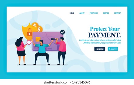 Landing page vector design of Protect Your Payment. Easy to edit and customize. Modern flat design concept of web page, website, homepage, mobile apps, UI. character cartoon Illustration flat style.