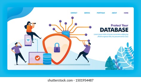 Landing page vector design of Protect your database. Easy to edit and customize. Modern flat design concept of web page, website, homepage, mobile apps UI. character cartoon Illustration flat style.