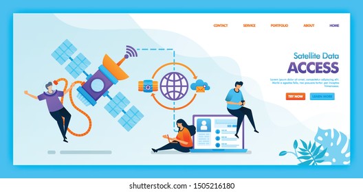 Landing page vector design of Satellite data access. Easy to edit and customize. Modern flat design concept of web page, website, homepage, mobile apps UI. character cartoon Illustration flat style.