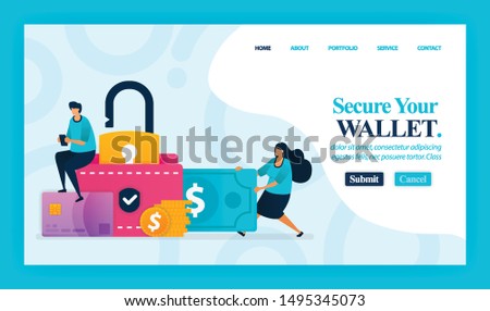 Landing page vector design of Secure Your Wallet. Easy to edit and customize. Modern flat design concept of web page, website, homepage, mobile apps, UI. character cartoon Illustration flat style.