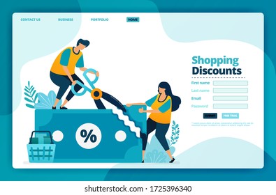 Landing page vector design of shopping discounts. Design for website, web, banner, mobile apps, poster, brochure, template, billboard, welcome page, promotion, cover, business card, advertisement