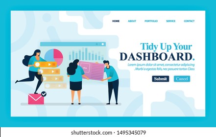 Landing page vector design of Tidy Up Your Dashboard. Easy to edit and customize. Modern flat design concept of web page, website, homepage, mobile apps, UI. character cartoon Illustration flat style.