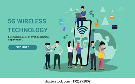 Página de aterrizaje de la ilustración Vector Conexión inalámbrica a Internet 5G