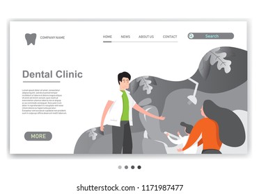 landing page - vector illustration - mother checks her child to the dentist so that her child's teeth are healthy. modern design.