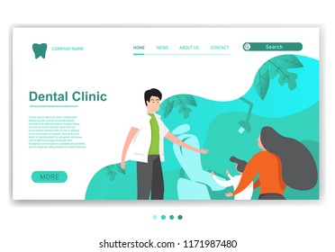 landing page - vector illustration - mother checks her child to the dentist so that her child's teeth are healthy. modern design.