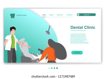 landing page - vector illustration - mother checks her child to the dentist so that her child's teeth are healthy. modern design.