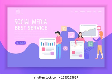 Landing Page Vector Illustration. Social Media Service Modern Website Template