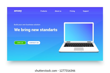 Landing page vector laptop website. Web design landing page app template.