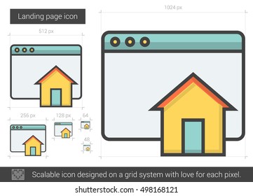 Icono de línea vectorial de la página de aterrizaje aislado en fondo blanco. Icono de la línea de la página de inicio para infografía, sitio web o aplicación. Icono escalable diseñado en un sistema de cuadrícula.