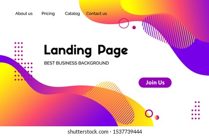 Landing page vector template. Abstract modern background with liquid fluid color shapes. Minimalistic template for websites, apps