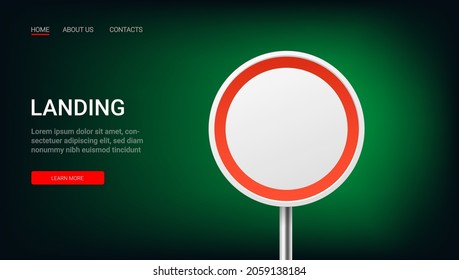 Landing page vector template with traffic sign