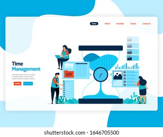 Landing page vector of time management and scheduling jobs project, Plan and manage work on time, Lack of time in business, Work with time. Illustration for website, mobile apps, homepage, flyer, card