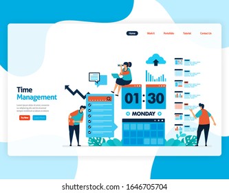 Landing page vector of time management and scheduling jobs project, Plan and manage work on time, Lack of time in business, Work with time. Illustration for website, mobile apps, homepage, flyer, card
