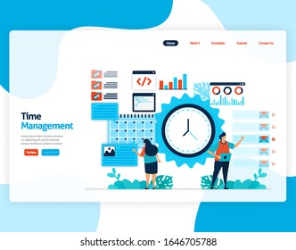 Landing page vector of time management and scheduling jobs project, Plan and manage work on time, Lack of time in business, Work with time. Illustration for website, mobile apps, homepage, flyer, card