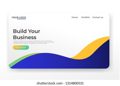 landing page vector with yellow wave. web header design concept. modern flat web page templates