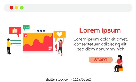 Landing page video like and comment Vector Illustration Creative Flat Design