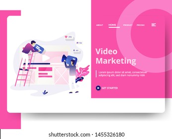 Landing Page Video Marketing vector illustration modern, Business Marketing concept, can use for Headers of web pages, templates, UI, web, mobile app, posters, banners, flyers, posters, development.