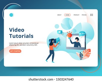 Landing Page Video Tutorials vector illustration, Education Online concepts, can be used for web pages, templates, UI, mobile apps, banners, flyers. EPS 10