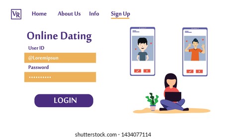 Landing Page Virtual Relationship, online dating and social networking concept vector template design illustration