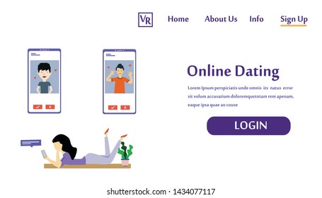 Landing Page Virtual Relationship, online dating and social networking concept vector template design illustration