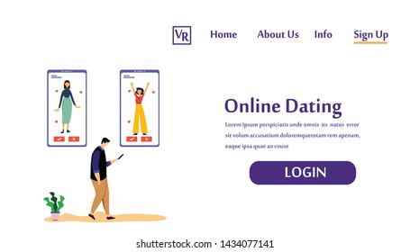 Landing Page Virtual Relationship, online dating and social networking concept vector template design illustration