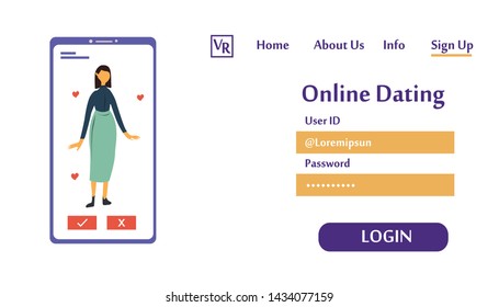 Landing Page Virtual Relationship, online dating and social networking concept vector template design illustration