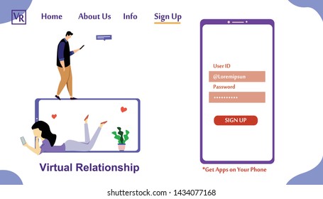 Landing Page Virtual Relationship, online dating and social networking concept vector template design illustration