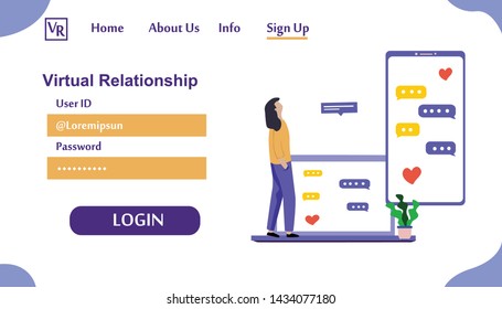 Landing Page Virtual Relationship, online dating and social networking concept vector template design illustration