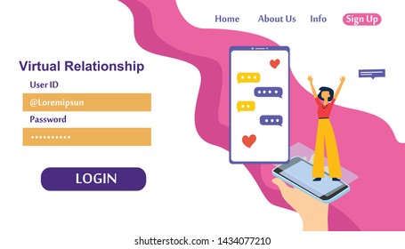 Landing Page Virtual Relationship, online dating and social networking concept vector template design illustration