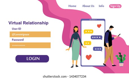 Landing Page Virtual Relationship, online dating and social networking concept vector template design illustration
