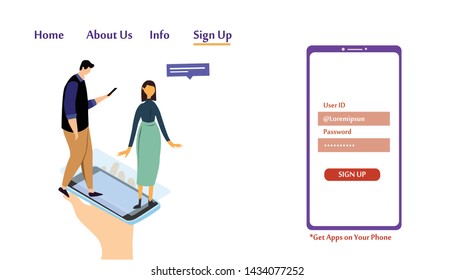Landing Page Virtual Relationship, online dating and social networking concept vector template design illustration