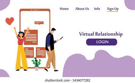 Landing Page Virtual Relationship, online dating and social networking concept vector template design illustration