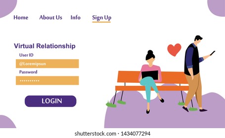 Landing Page Virtual Relationship, online dating and social networking concept vector template design illustration