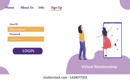 Landing Page Virtual Relationship, online dating and social networking concept vector template design illustration