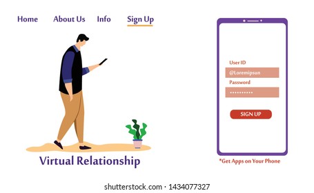 Landing Page Virtual Relationship, online dating and social networking concept vector template design illustration