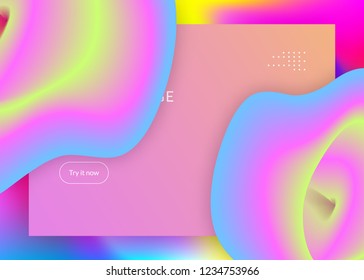 Landing page. Vivid gradient mesh. Minimalist banner, interface frame. Holographic 3d backdrop with modern trendy blend. Landing page with liquid dynamic elements and fluid shapes.