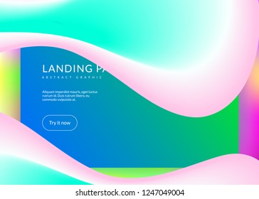Landing page. Vivid gradient mesh. Wavy ui, website layout. Holographic 3d backdrop with modern trendy blend. Landing page with liquid dynamic elements and fluid shapes.