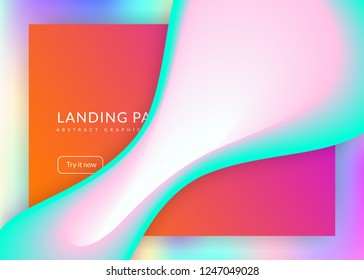 Landing page. Vivid gradient mesh. Holographic 3d backdrop with modern trendy blend. Round website, mobile composition. Landing page with liquid dynamic elements and fluid shapes.