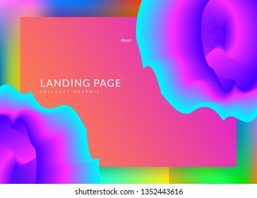 Landing page. Vivid gradient mesh. Geometric interface, screen frame. Holographic 3d backdrop with modern trendy blend. Landing page with liquid dynamic elements and fluid shapes.