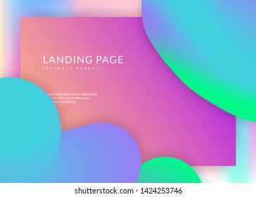 Landing page. Vivid gradient mesh. Colorful screen, app template. Holographic 3d backdrop with modern trendy blend. Landing page with liquid dynamic elements and fluid shapes.